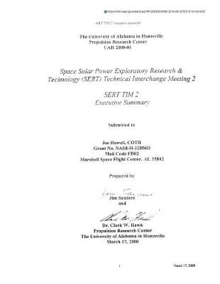 Book cover for Space Solar Power Exploratory Research and Technology (Sert) Technical Interchange Meeting 2 (Sert Tim 2)