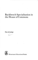Book cover for Backbench Specialization in the House of Commons