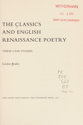 Cover of Classics and English Renaissance Poetry