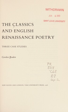 Book cover for Classics and English Renaissance Poetry