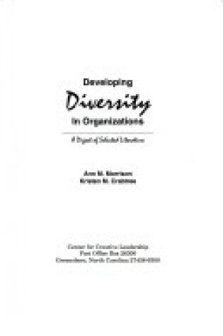 Cover of Developing Diversity in Organizations