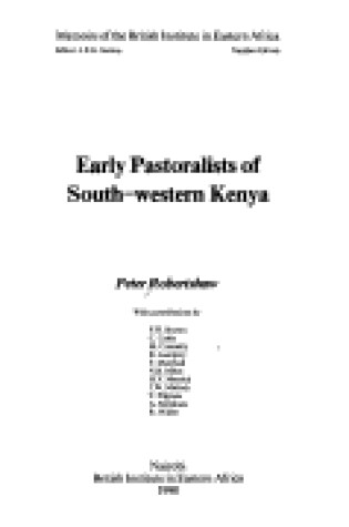 Cover of Early Pastoralists of South Western Kenya