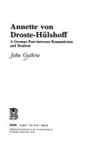 Cover of Annette Von Droste-Hulshoff