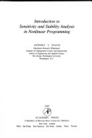 Cover of Introduction to Sensitivity and Stability Analysis in Nonlinear Programming