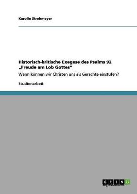 Book cover for Historisch-kritische Exegese des Psalms 92 "Freude am Lob Gottes