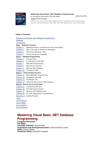 Cover of Mastering Visual Basic .Net Database Programming