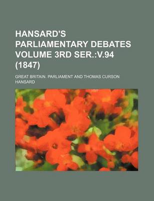 Book cover for Hansard's Parliamentary Debates Volume 3rd Ser.