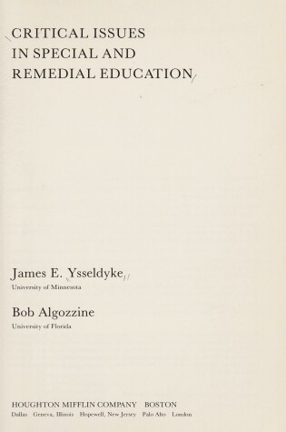 Cover of Critical Issues in Special and Remedial Education