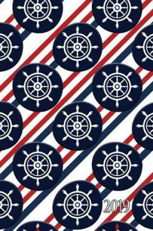 Cover of Nautical Boat Wheel on Red White and Blue Diagonal Stripes