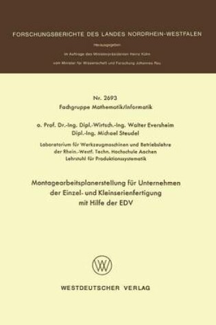 Cover of Montagearbeitsplanerstellung für Unternehmen der Einzel- und Kleinserienfertigung mit Hilfe der EDV