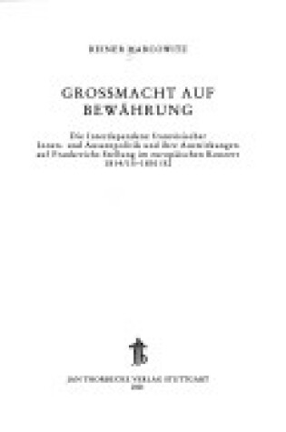 Cover of Grossmacht Auf Bewahrung