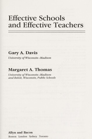 Cover of Effective Schools and Effective Teachers