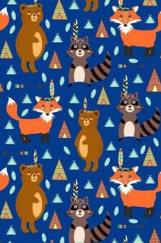 Cover of Journal Notebook Cute Tribal Raccoons, Foxes, and Bears Pattern 4