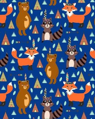 Cover of Journal Notebook Cute Tribal Raccoons, Foxes, and Bears Pattern 4