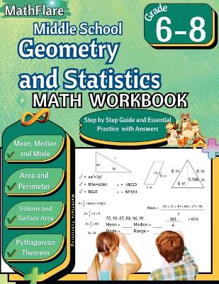 Book cover for Middle School Geometry and Statistics Workbook 6th to 8th Grade