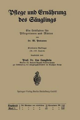 Cover of Pflege Und Ernahrung Des Sauglings