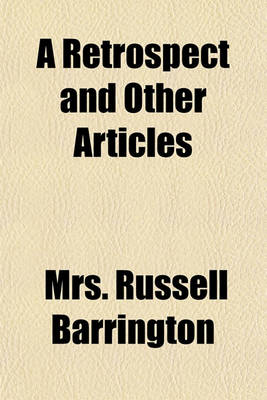 Book cover for A Retrospect and Other Articles