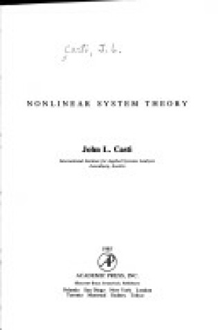 Cover of Nonlinear System Theory