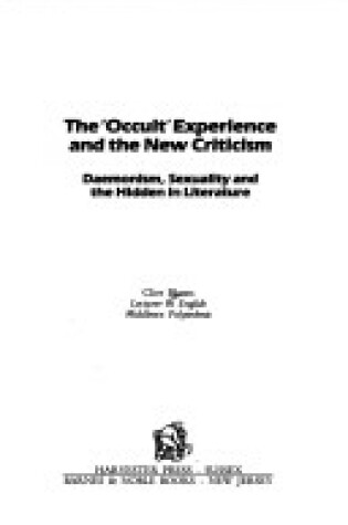 Cover of "Occult" Experience and the New Criticism