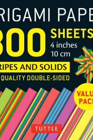 Cover of Origami Paper - Stripes and Solids - 4 inch - 300 sheets