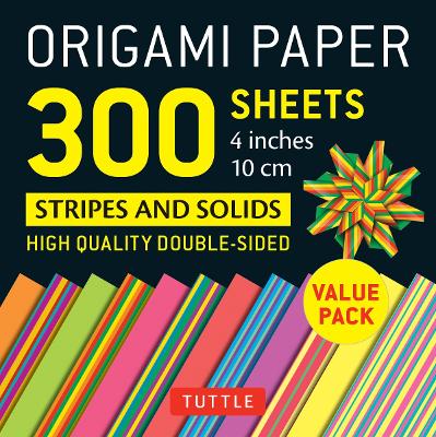 Cover of Origami Paper - Stripes and Solids - 4 inch - 300 sheets