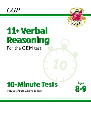 Book cover for 11+ CEM 10-Minute Tests: Verbal Reasoning - Ages 8-9 (with Online Edition)