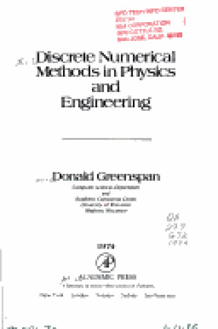 Cover of Discrete Numerical Methods in Physics and Engineering