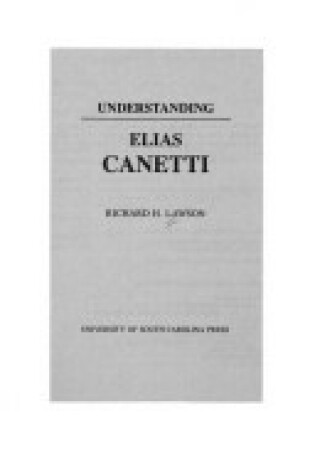 Cover of Understanding Elias Canetti