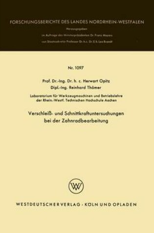 Cover of Verschleiss- Und Schnittkraftuntersuchungen Bei Der Zahnradbearbeitung