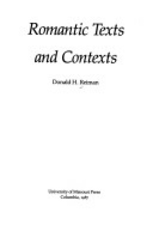 Cover of Romantic Texts and Contexts