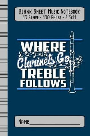 Cover of Blank Sheet Music Notebook - Where Clarinets Go Treble Follows