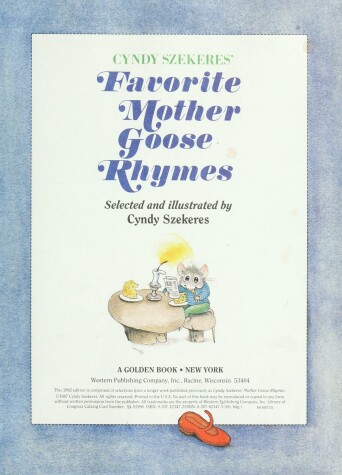 Book cover for Cyndy Szekeres' Favorite Mother Goose Rhymes