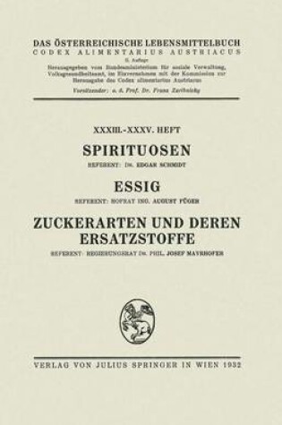 Cover of Spirituosen / Essig / Zuckerarten und deren Ersatzstoffe