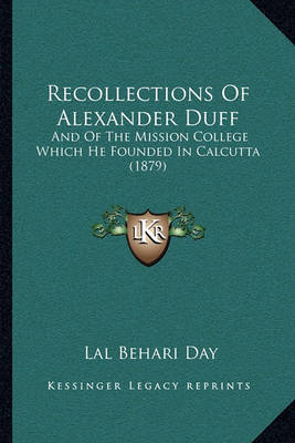 Book cover for Recollections of Alexander Duff