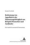 Book cover for Bedeutung Von Appellativa Der Nationszugehoerigkeit Am Beispiel "Deutscher" Und "Auslaender"