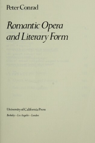 Cover of Romantic Opera and Literary Form