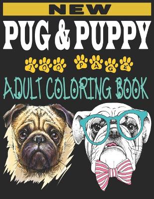 Book cover for pug and puppy adult coloring book
