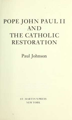 Book cover for Pope John Paul II and the Catholic Restoration