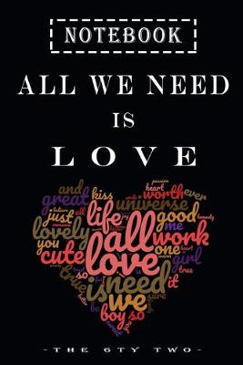 Cover of all we need is love black notebook with heart and more words of love Vocabulary
