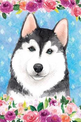 Cover of Journal Notebook For Dog Lovers Husky In Flowers 4