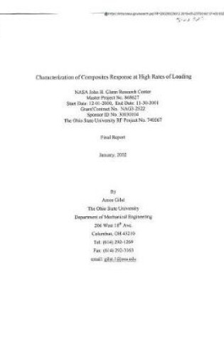 Cover of Characterization of Composites Response at High Rates of Loading