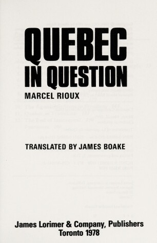 Book cover for Quebec in Question