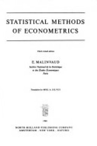 Cover of Statistical Methods of Econometrics