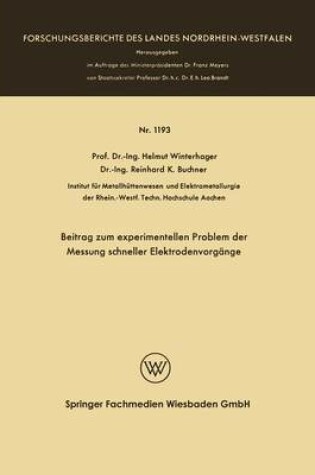 Cover of Beitrag Zum Experimentellen Problem Der Messung Schneller Elektrodenvorgange