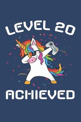 Book cover for Level 20 achieved Notebook, funny dabbing unicorn Gamer birthday gift blank lined journal