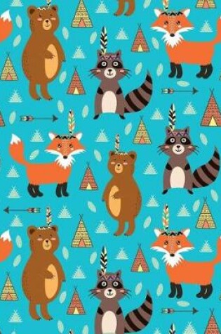 Cover of Journal Notebook Cute Tribal Raccoons, Foxes, and Bears Pattern 2