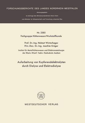 Book cover for Aufarbeitung Von Kupferendelektrolyten Durch Dialyse Und Elektrodialyse