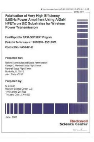 Cover of Fabrication of Very High Efficiency 5.8 Ghz Power Amplifiers Using Algan Hfets on Sic Substrates for Wireless Power Transmission