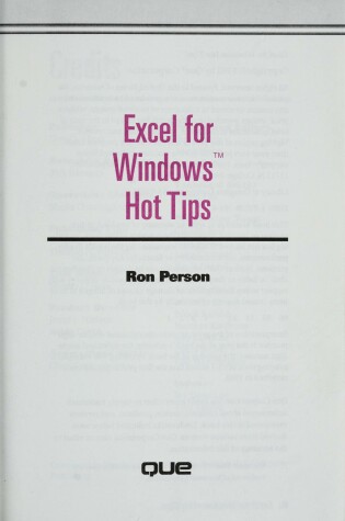 Cover of Excel for Windows