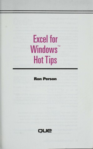 Book cover for Excel for Windows